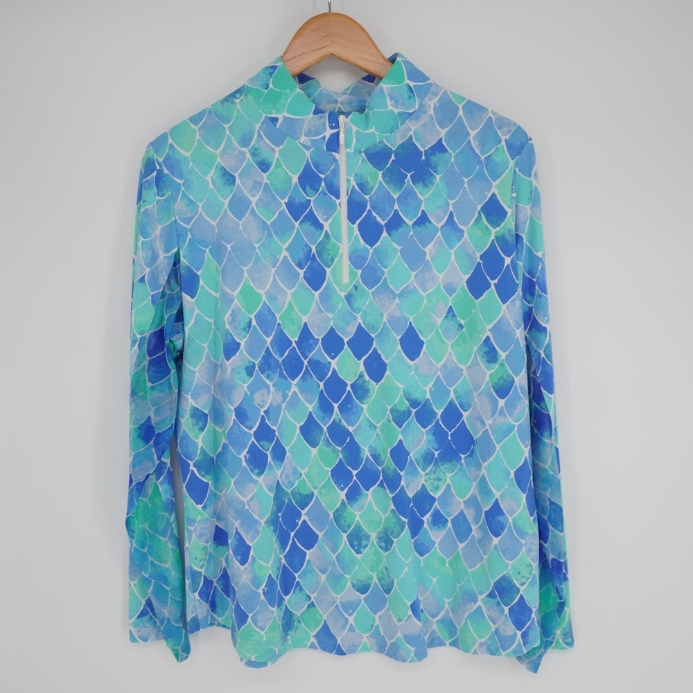 Ibkul 1/4 Zip Shirt Womens XL Blue Geometric Watercolor Golf Vented Long Sleeve